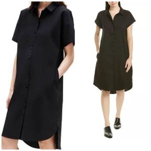 Eileen Fisher Shirt Dress Black Shirt Sleeve Cotton Collar Knee Length Size XXS
